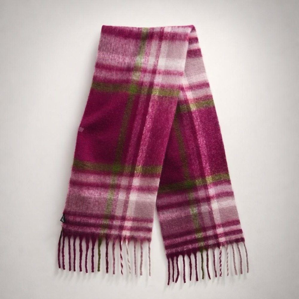 NEW with Tag Just‎ Cozy Fuchsia Pink Plaid Brushed Knit Scarf with Fringe